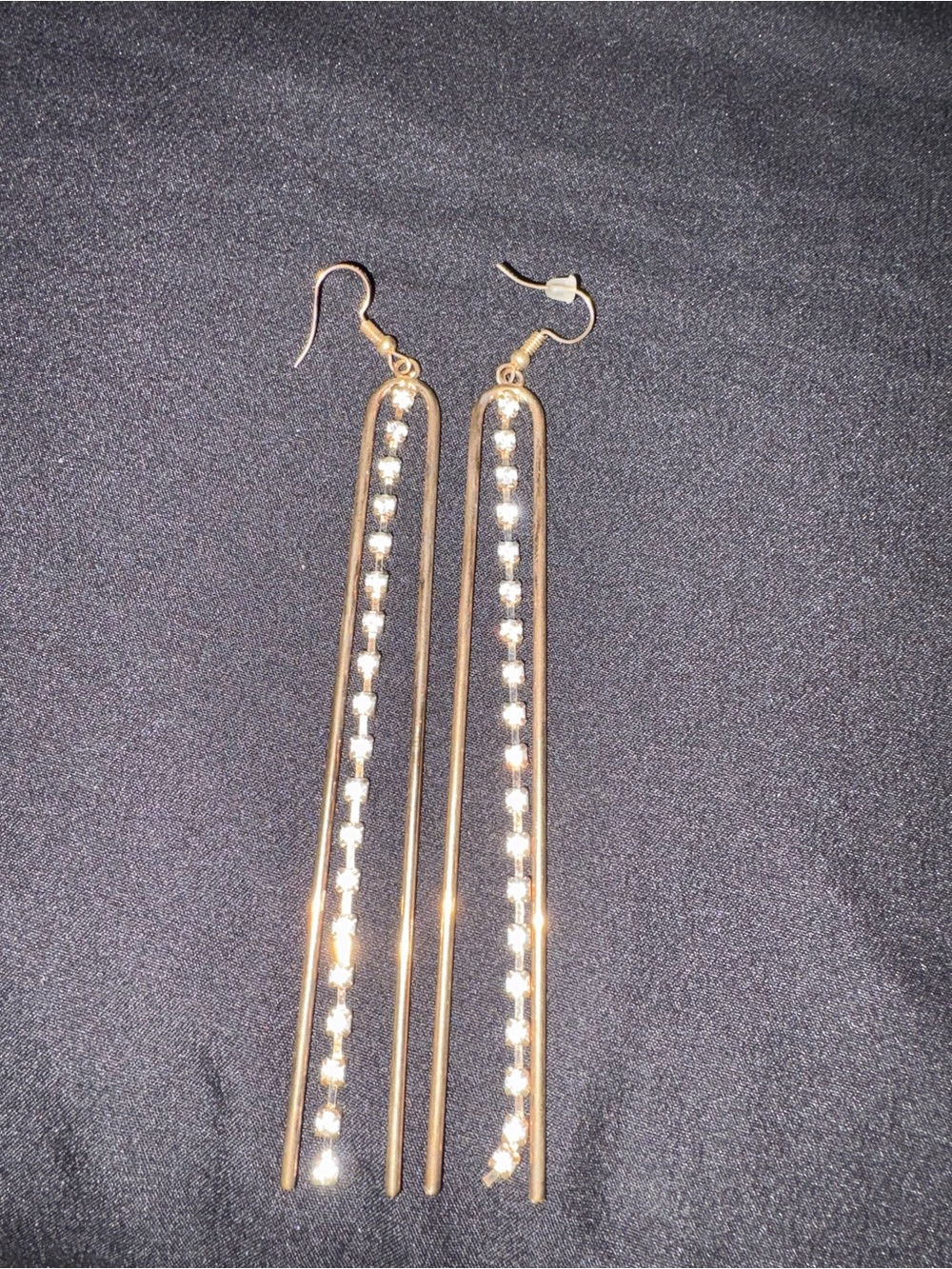 Gold-Tone Long Dangle Earrings with Crystal Accents